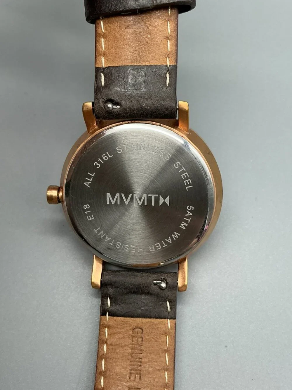 MVMT Ashen Taupe Womens Watch 34mm Rose Gold Tone Date Leather New Battery
